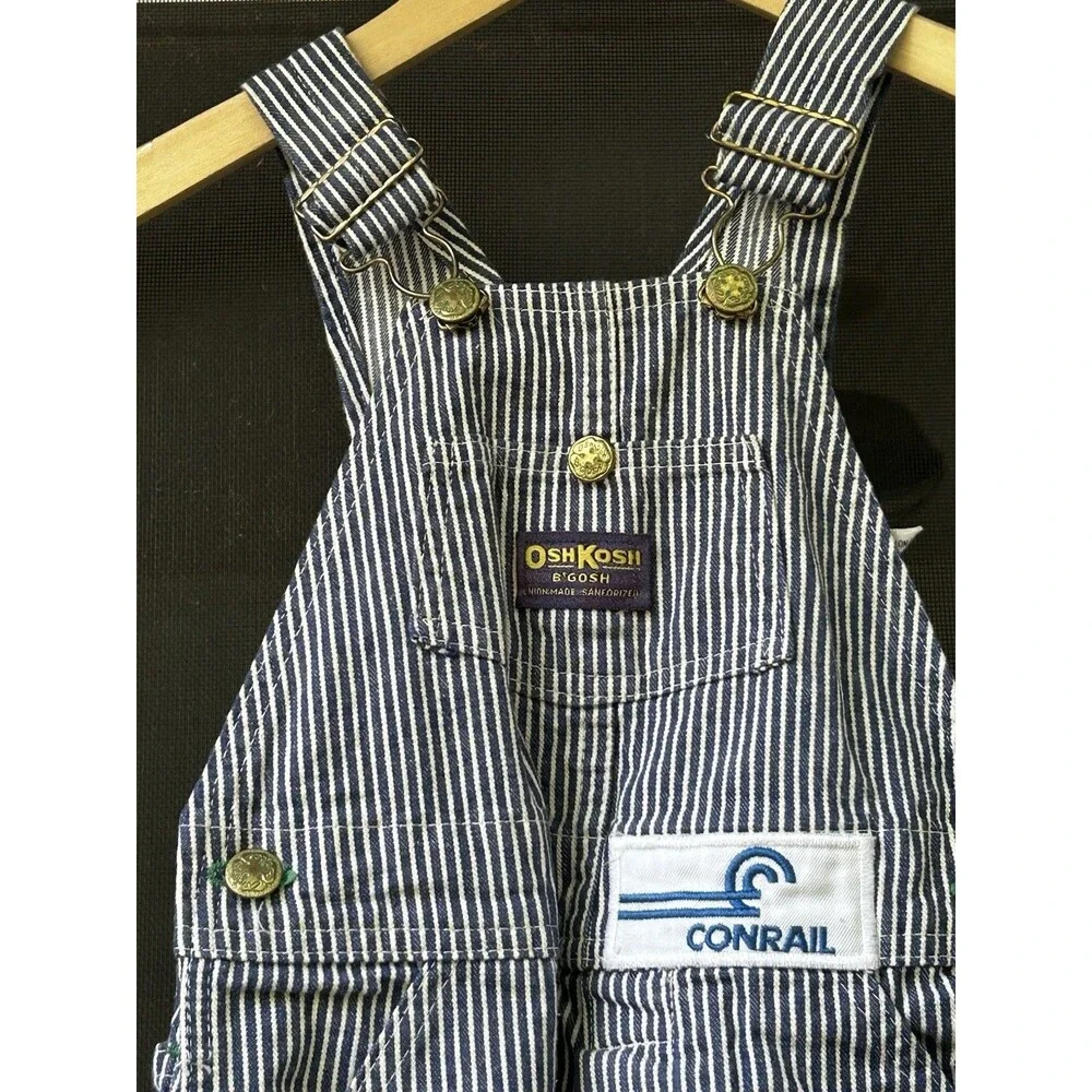 Vintage Osh Kosh RR Vestbak Overalls Bibs Childrens Union Hickory Stripe Conrail